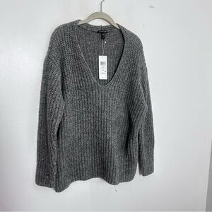 Eileen Fisher Alpaca Wool Chunky Knit V Neck Sweater Medium NWT